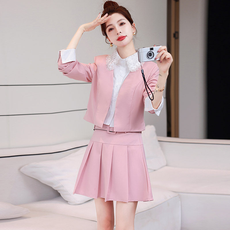 半身百褶裙套装女2026年春季新款时尚洋气减龄春天翻领女装两件套