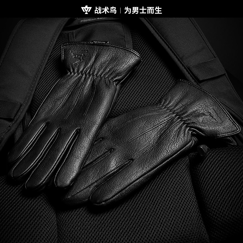 战术鸟(真羊皮)冬季真皮保暖手套男摩托防风保暖全绒机车防护手套