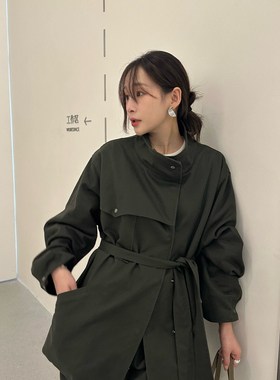 F.THREE三姐妹-英伦风单排扣中长款毛里系带风衣(配腰带)15390-1