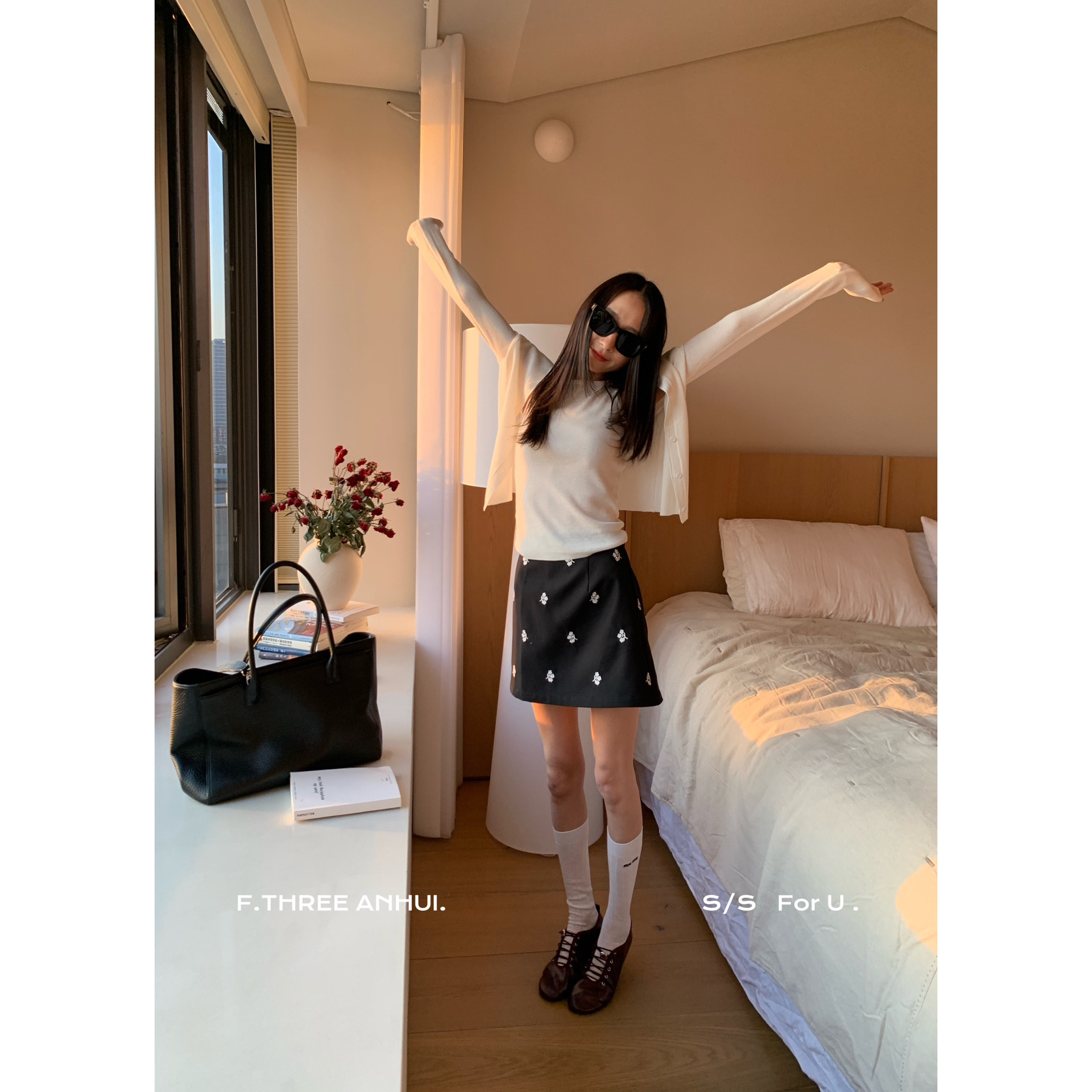 春上新!【F.THREE三姐妹】复古风小花刺绣半身裙  19358#  XJ