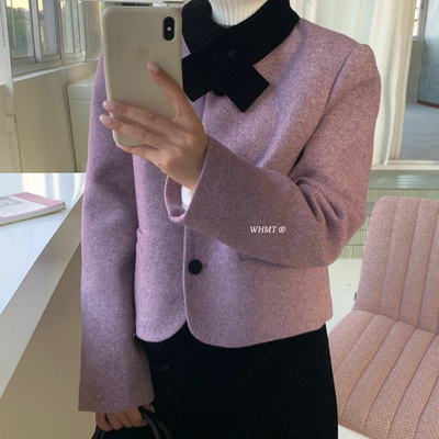 .WHMT-交叉领羊毛呢加厚羽绒服+丝绒半身裙套装（含50羊毛）Q1682