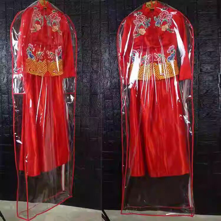 秀禾服龙凤褂裙褂防尘罩套pvc透明侧拉链婚纱礼服立体挂式收纳袋