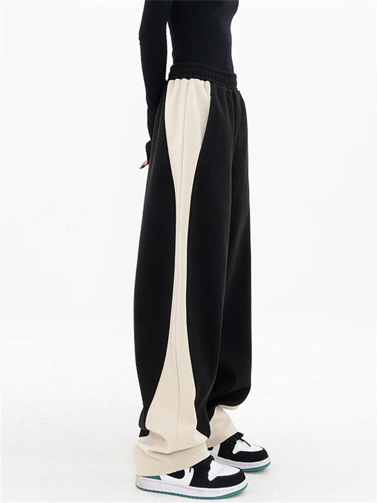 MK HIGH-QUALITY CONTRASTING STITCHING DRAPE WIDE-LEG PANTS WOMENS AUTUMN AND WINTER HIGH-WAISTED SLIMMING DESIGN CASUAL WOOLEN SWEATPANTS