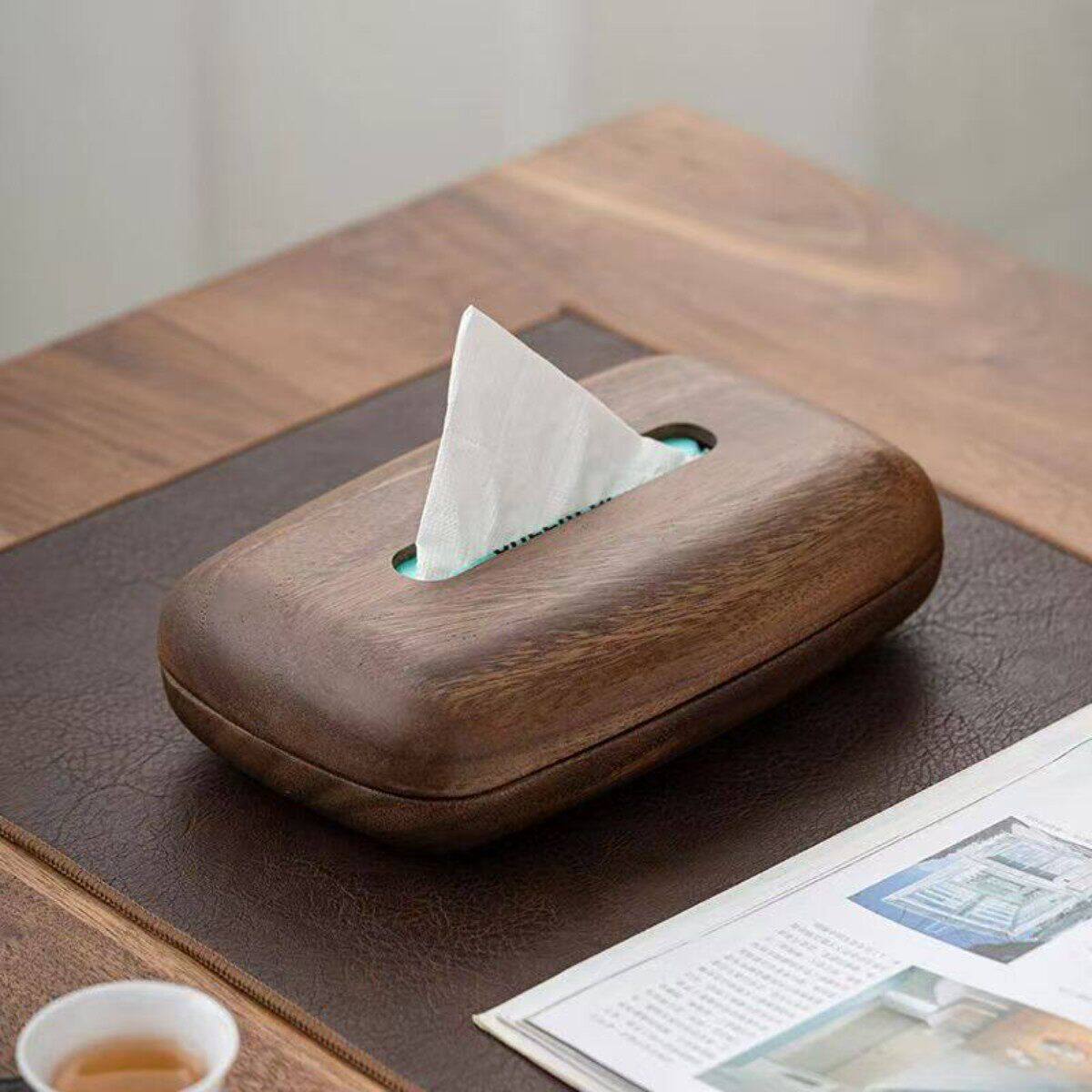 鹅卵石款实木纸巾盒桌面茶几抽纸盒纸巾盒家用中式高档酒店餐巾盒