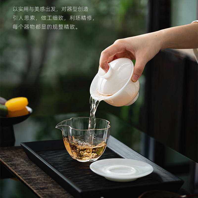 高档玉瓷三才盖碗茶杯套装
