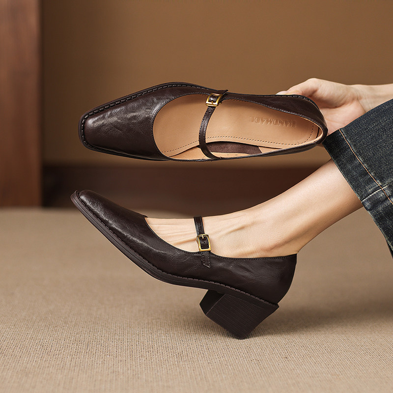 羊皮/5.5cm超软真皮乐福鞋女新款扣带复古英伦玛丽珍粗跟百搭单鞋,女鞋,玛丽珍鞋,淘宝优惠券,粉丝福利购,淘宝优惠卷