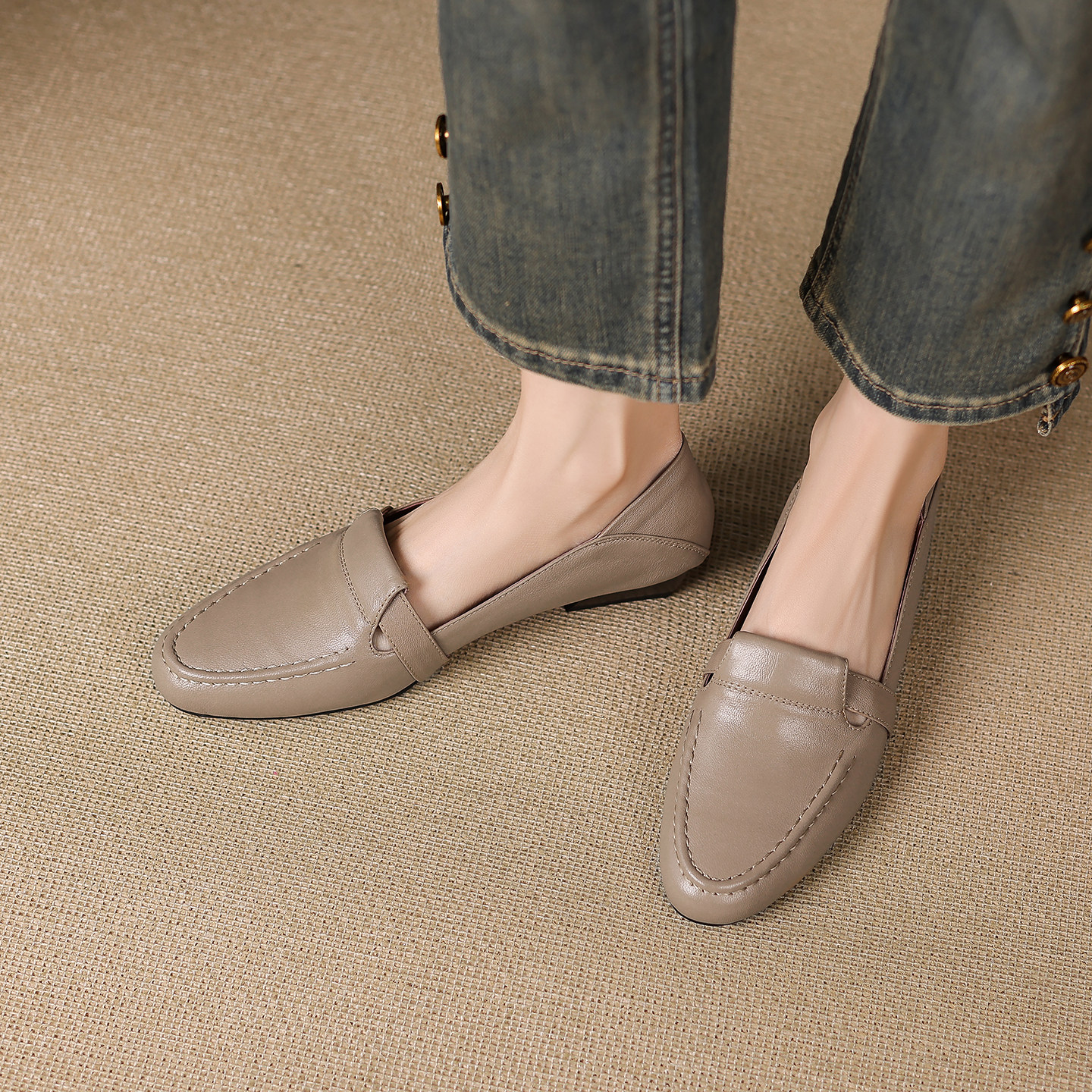 羊皮/2.5cm方头深口单鞋女2026春秋新款真皮粗跟乐福鞋超软小皮鞋,女鞋,深口单鞋,淘宝优惠券,粉丝福利购,淘宝优惠卷