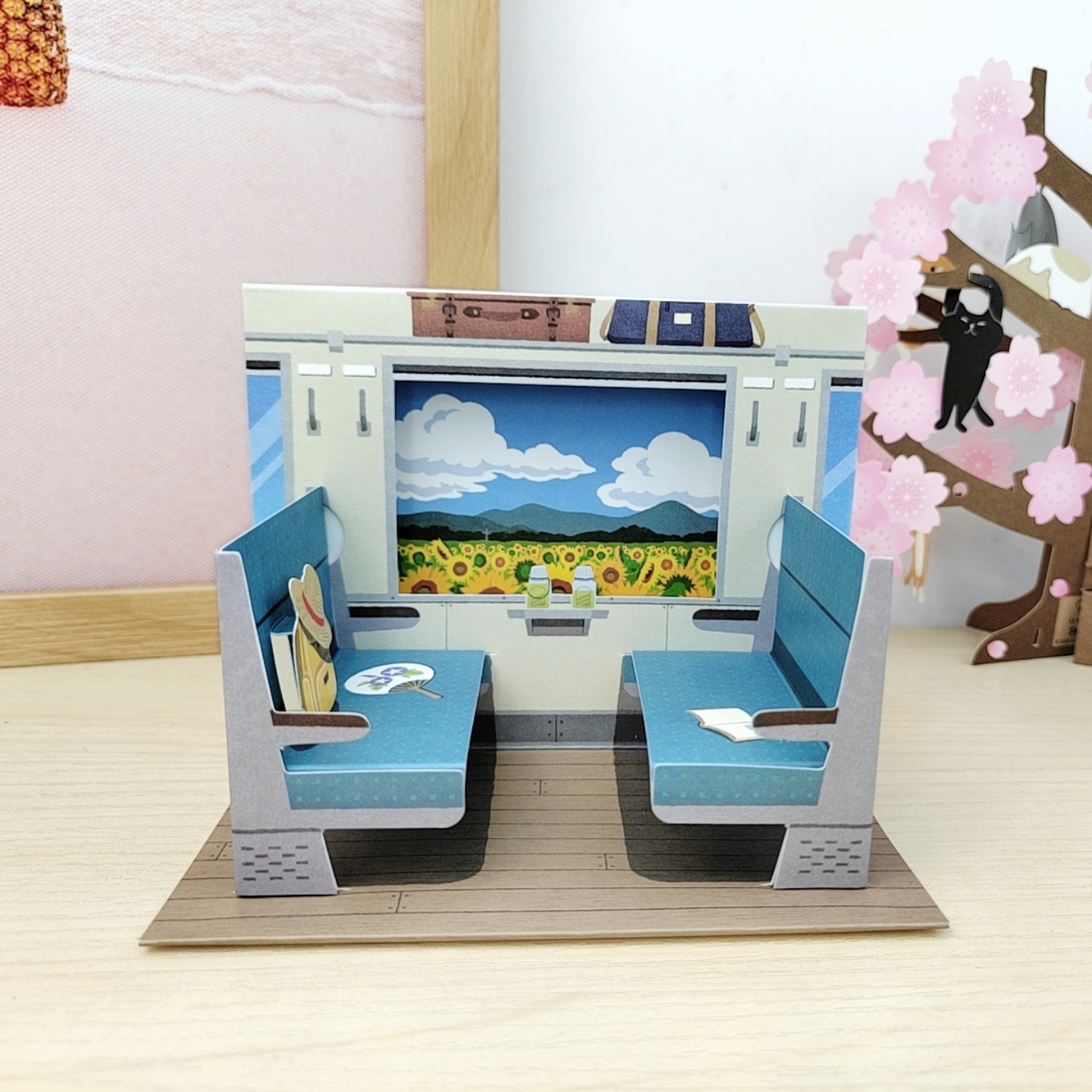 日本向日葵大海立体祝福贺卡谷美相框毕业旅行车窗风景3D万用卡片