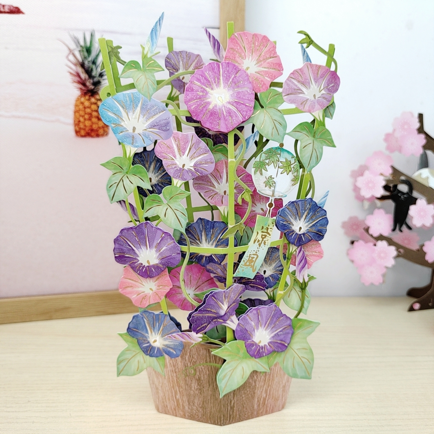 日本创意秋天祝福喇叭花感谢老师卡片镂空夏日凉风牵牛花立体贺卡