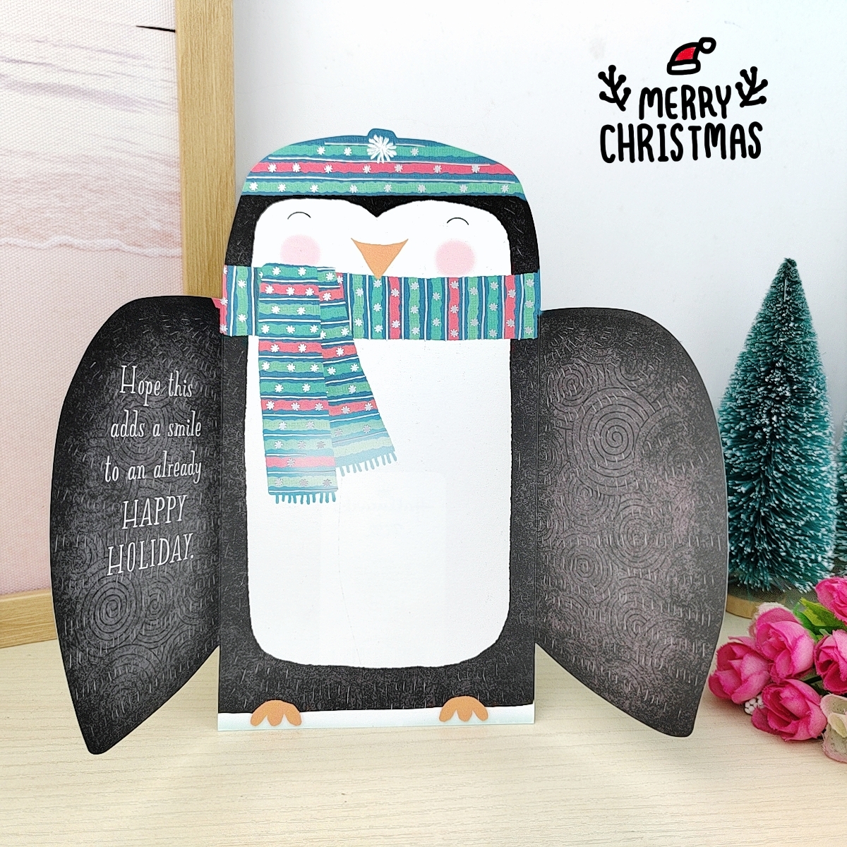 可爱企鹅抱抱祝福圣诞节贺卡