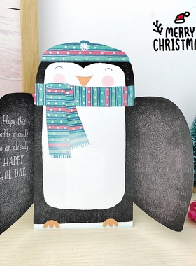 贺曼创意烫银平安夜礼物新年感谢卡片可爱企鹅抱抱祝福圣诞节贺卡