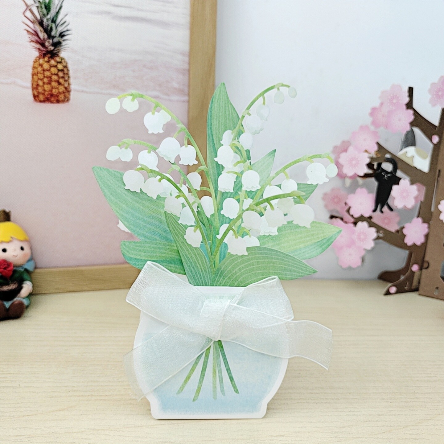 三丽鸥清新铃兰花立体卡片感谢老师花卉贺卡摆件婚礼生日祝福礼物