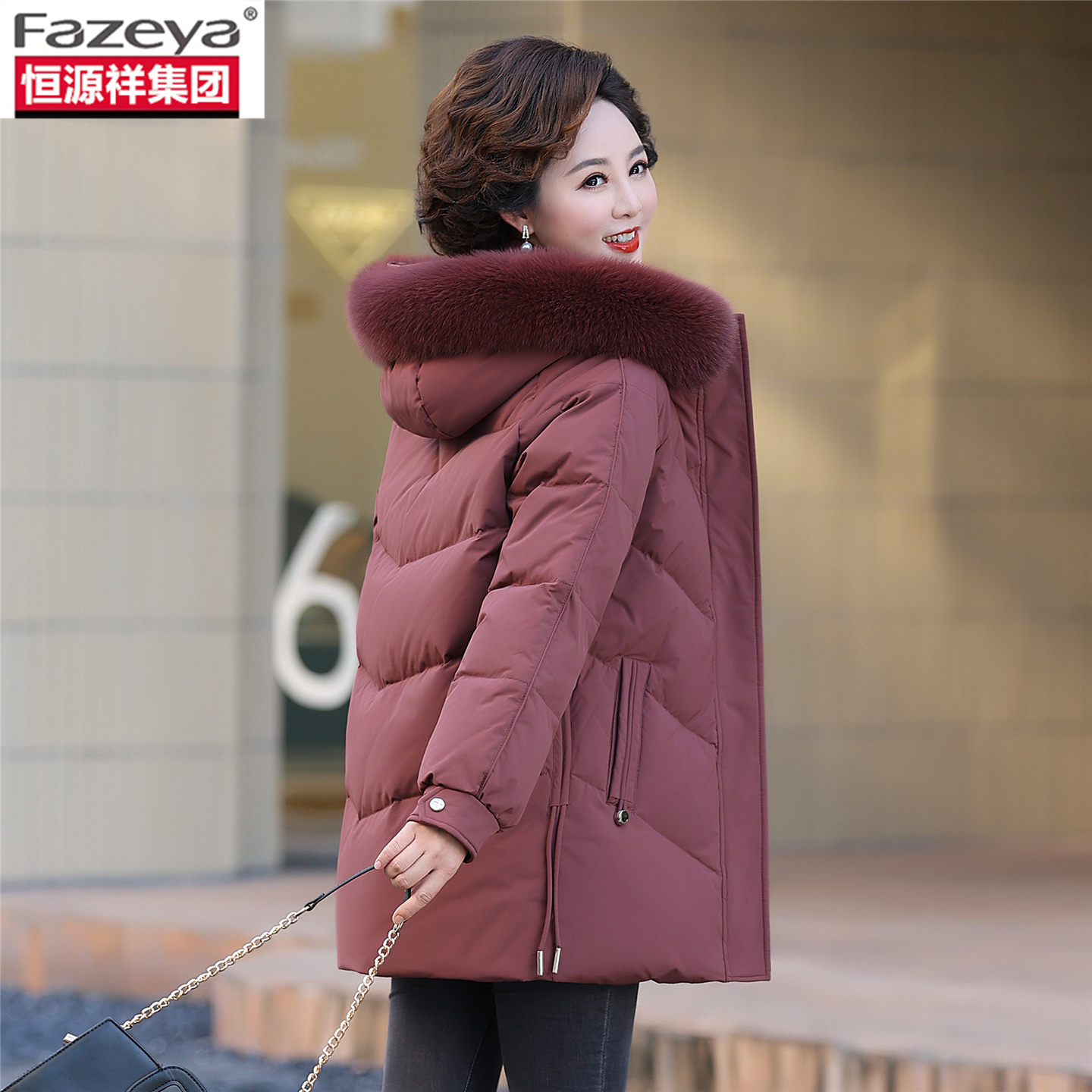 【恒源祥】90%白鸭绒/狐狸毛领