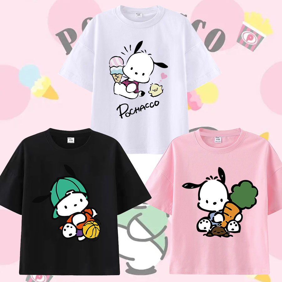 日系萌趣大耳狗帕恰狗短袖上衣服潮男女儿童宽松洋气纯棉T恤衫 夏
