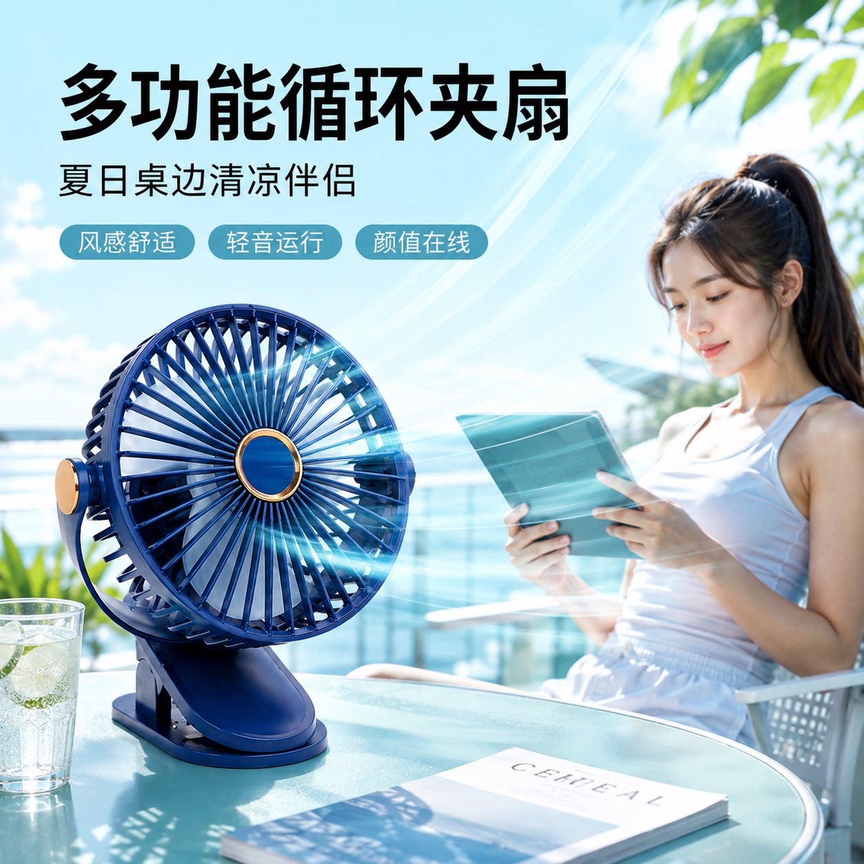 桌面夹式充电风扇静音强风
