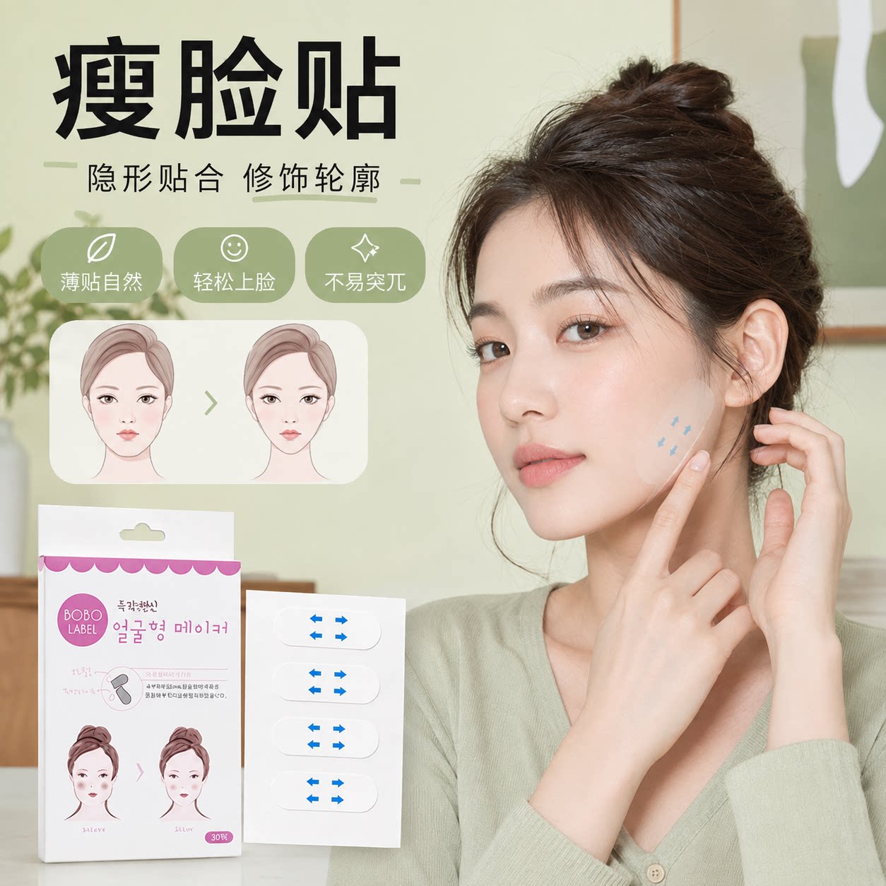 韩式隐形哑光V脸提拉瘦脸贴
