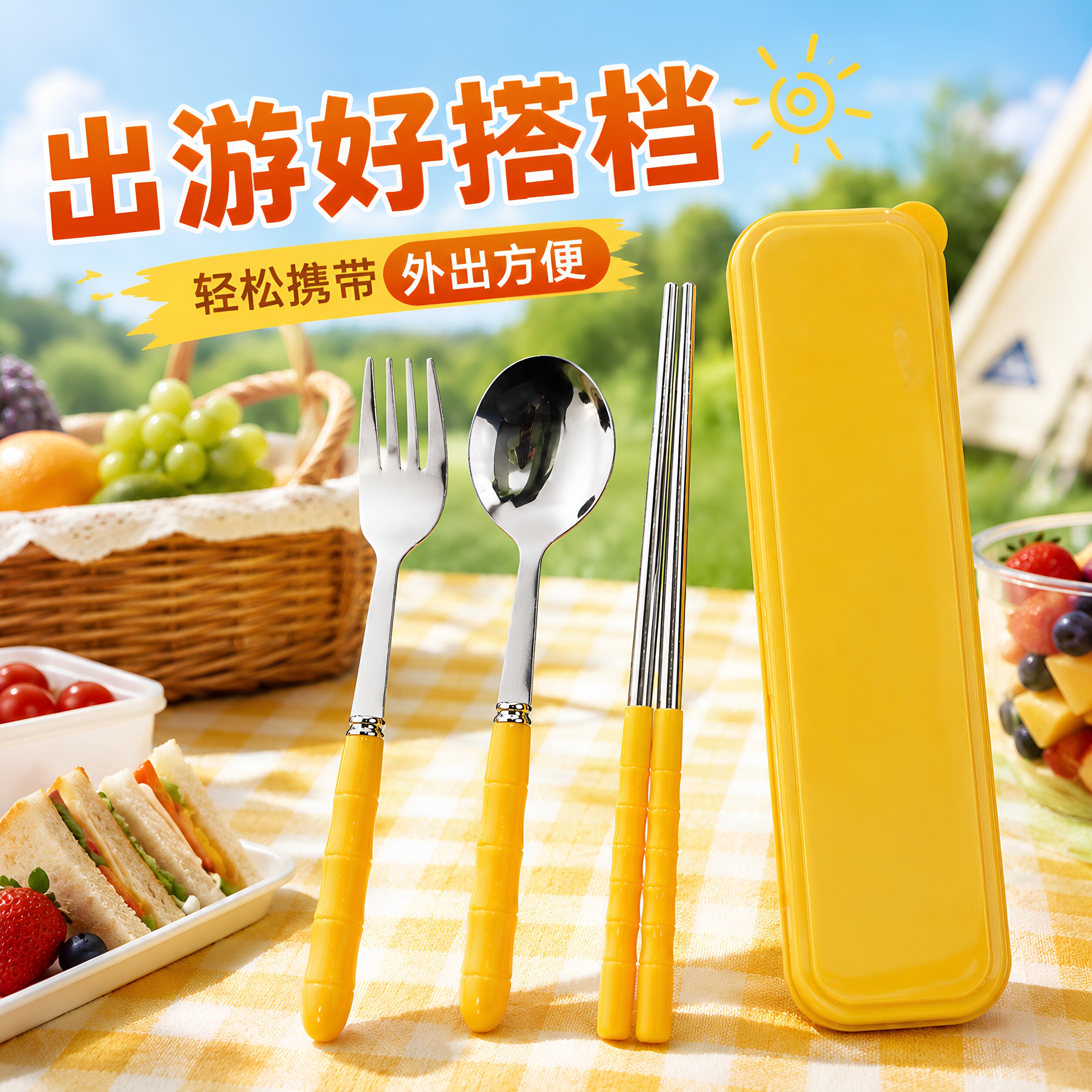 可爱便携不锈钢筷勺叉餐盒