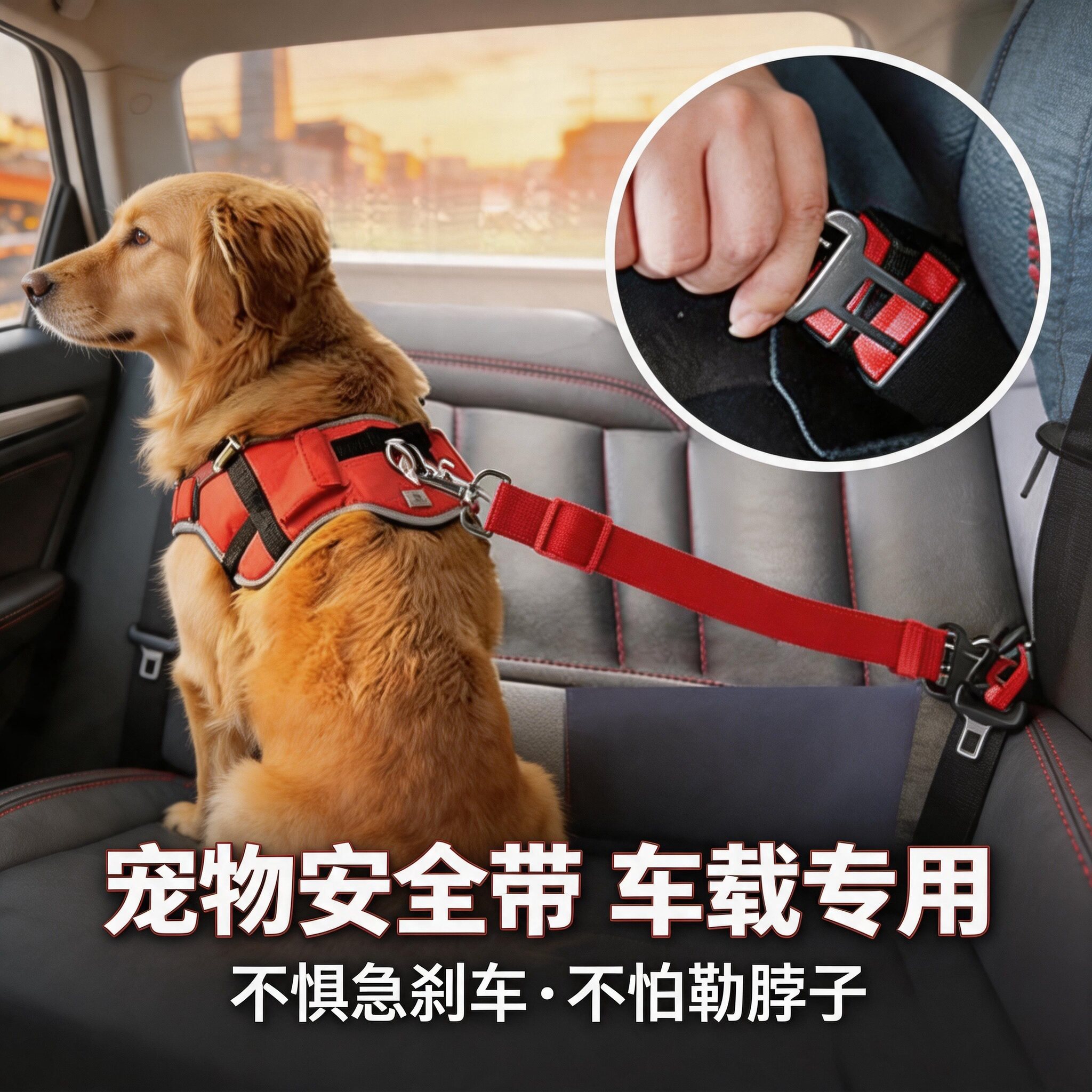 狗狗安全带车载安全扣宠物车用固定绳可调节小中大型犬坐车工具