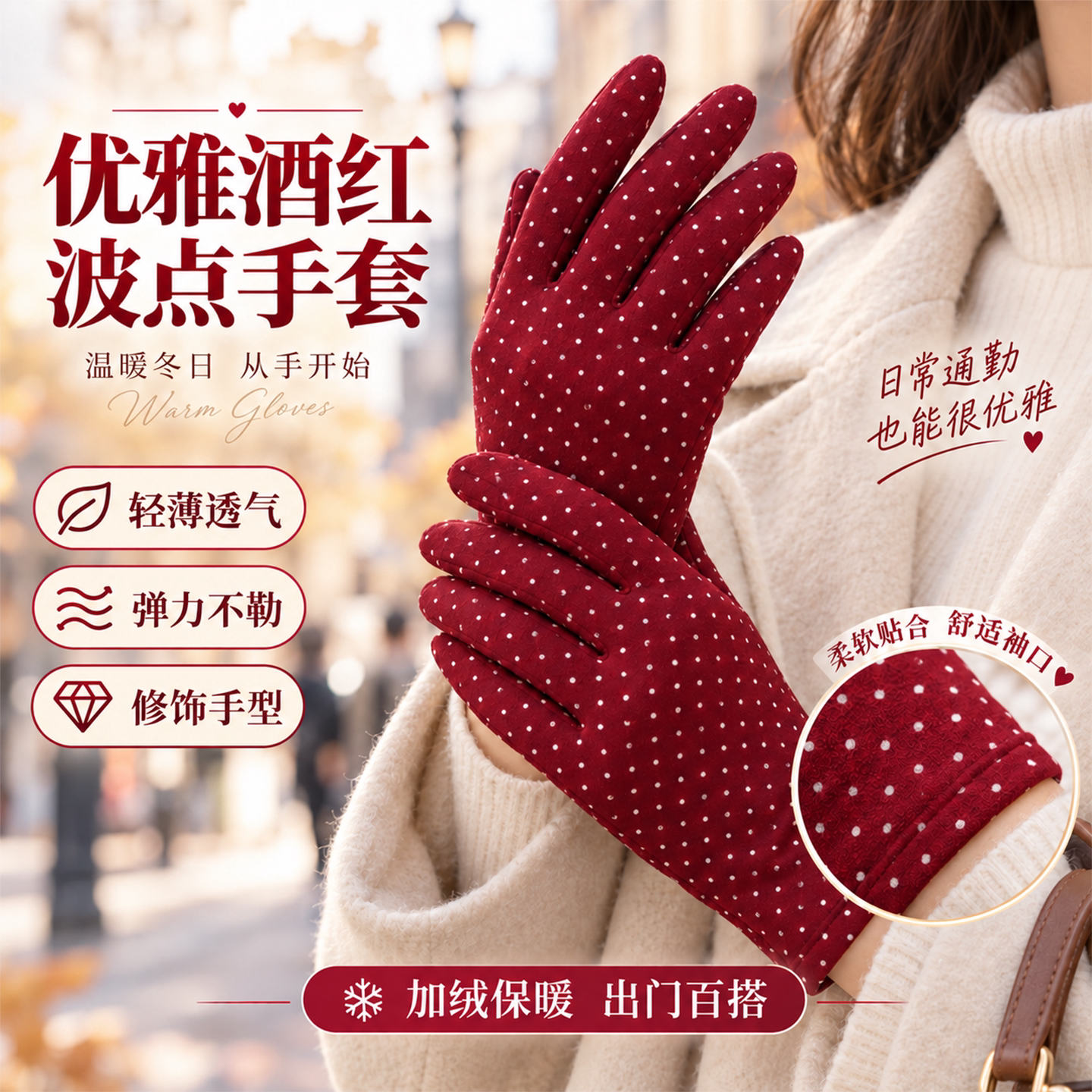 手套男女保暖手套春秋冬手套女士薄绒防寒手套骑车休闲冬季开车棉