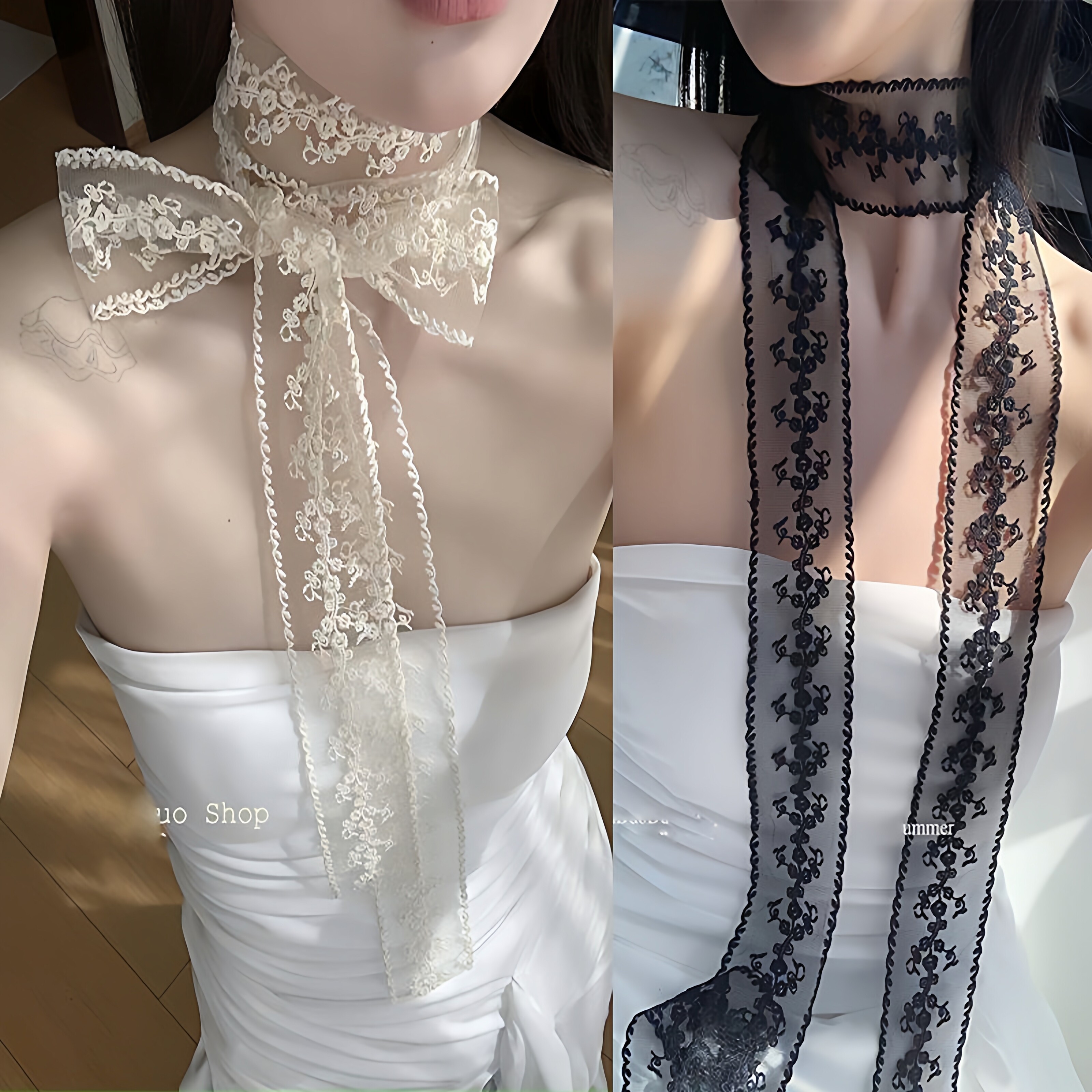 蕾丝花边丝带韩版百搭细长丝巾复古装饰领巾腰带发带春夏系脖蕾丝