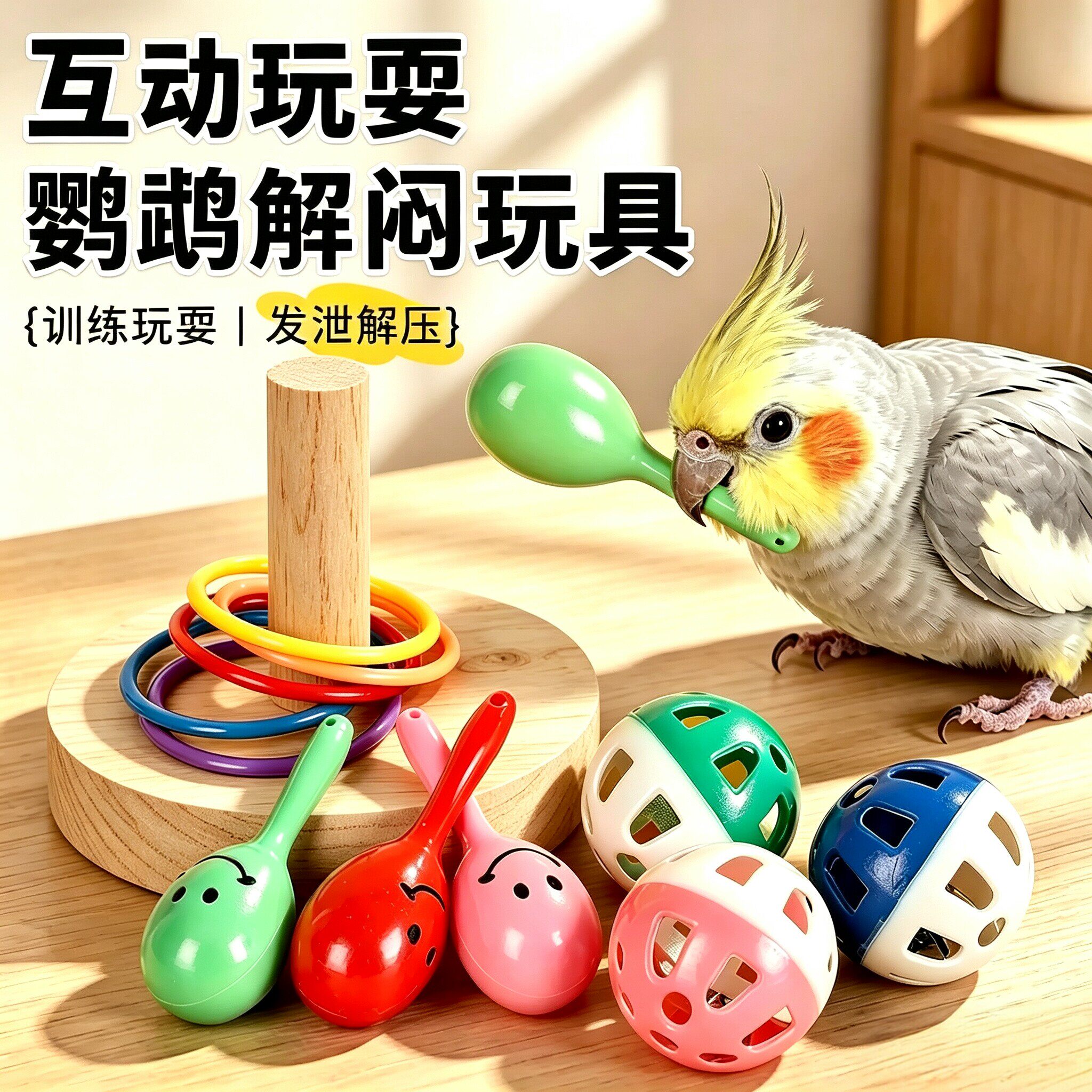 鹦鹉沙锤摇铃训练解闷啃咬玩具