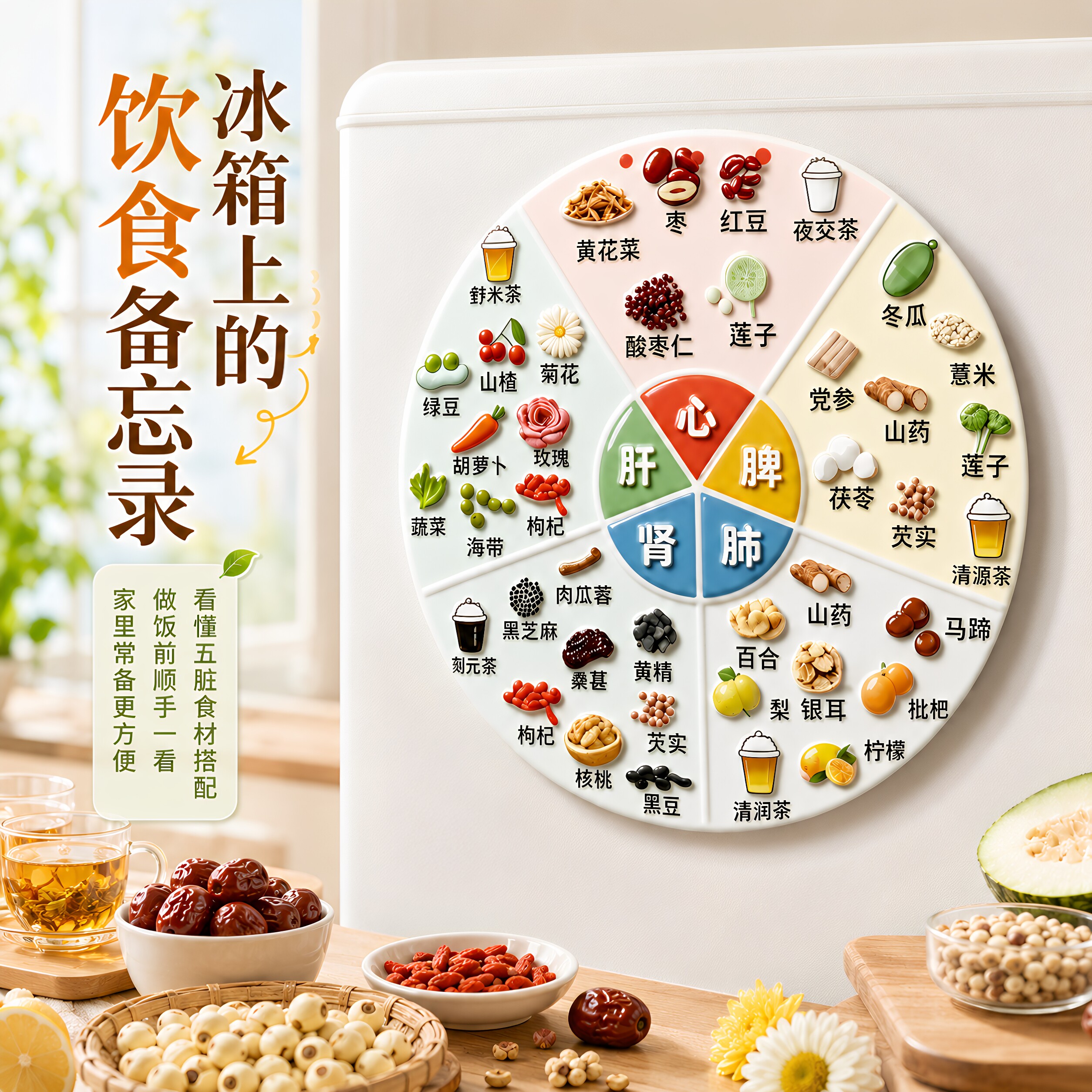 亚克力磁吸养生冰箱贴五脏六腑食疗图谱家庭生活健康科普装饰贴