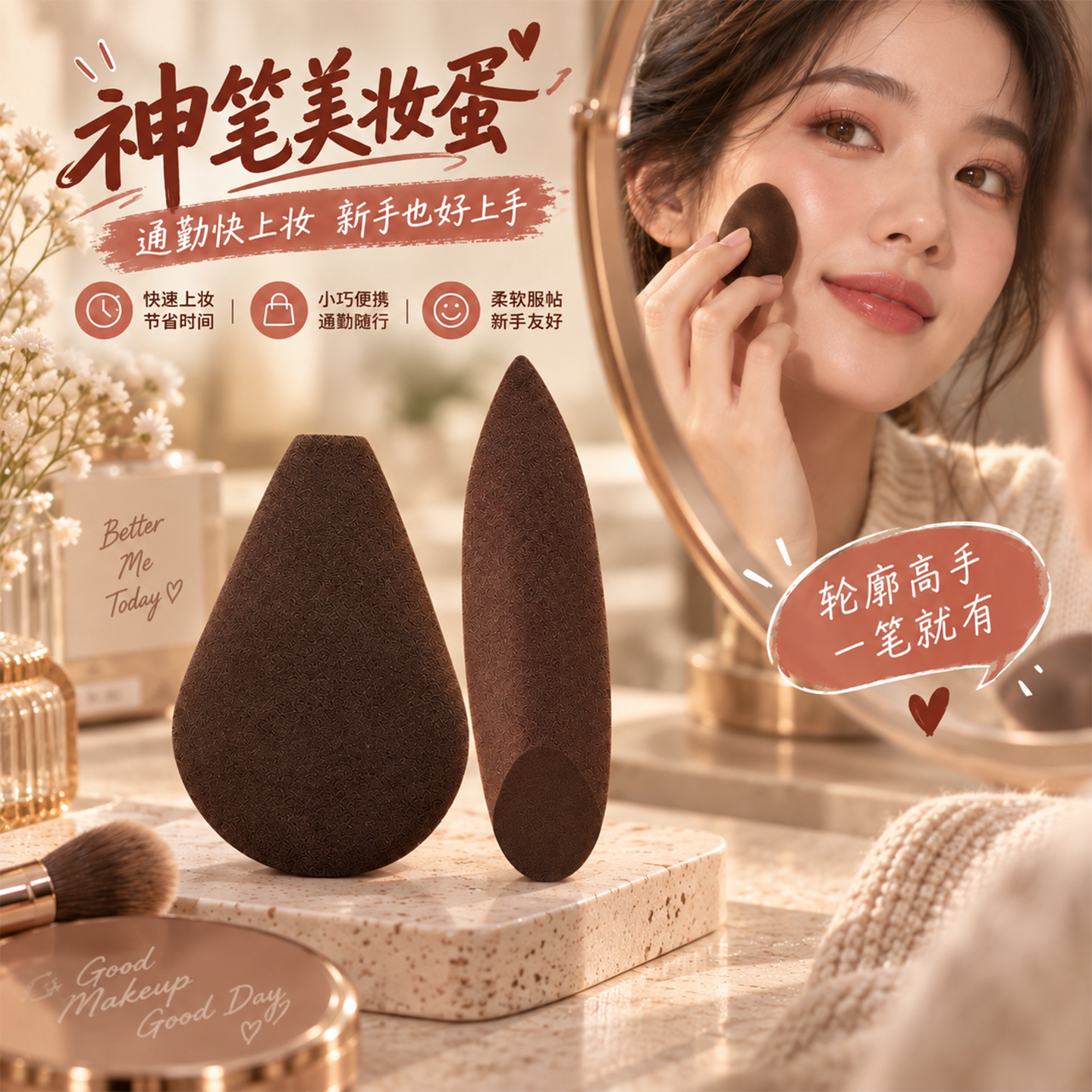 mini神笔拇指粉扑干湿两用细节美妆蛋化妆师专用遮瑕修容腮红