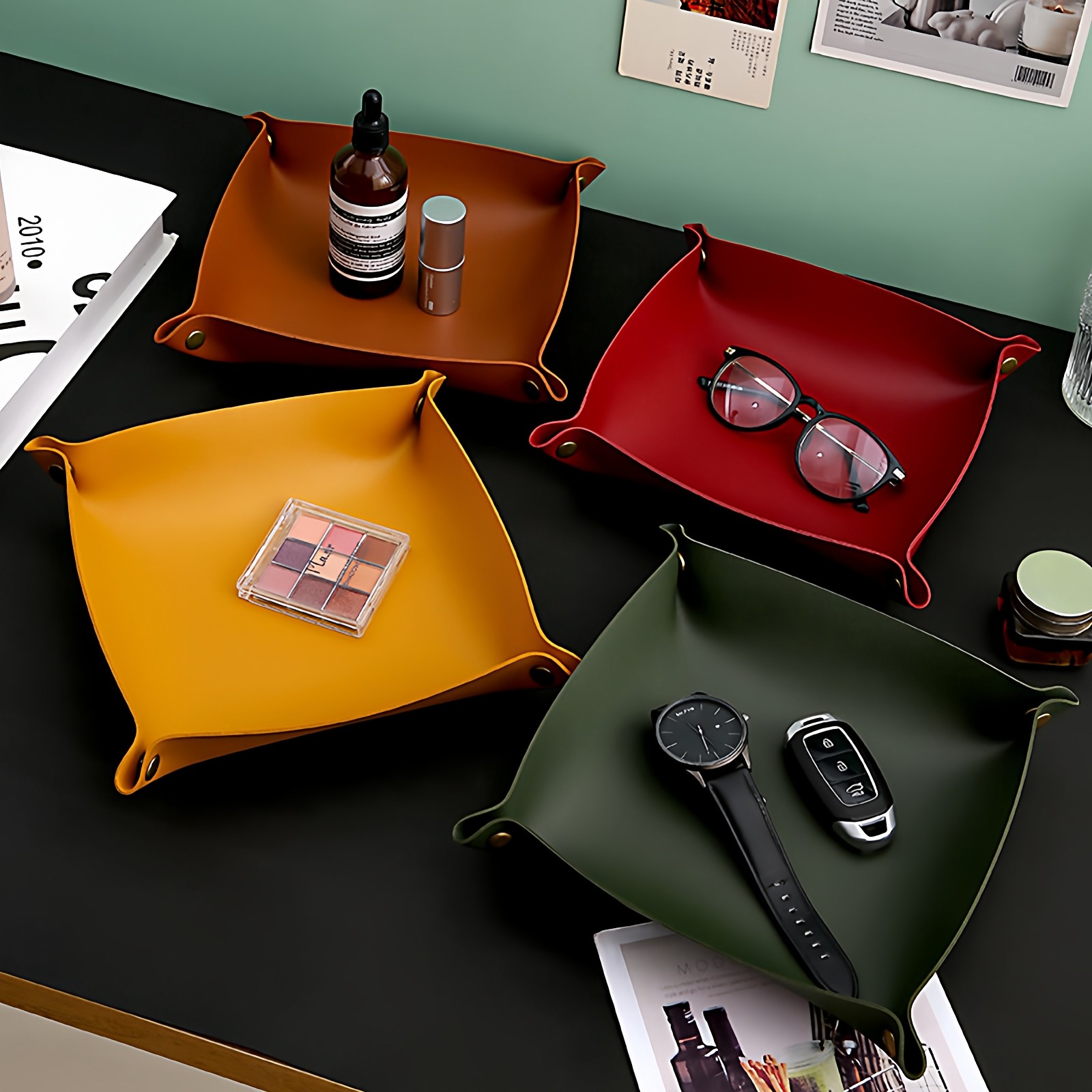 钥匙收纳托盘皮革玄关进门口客厅茶几杂物筐桌面口罩盒入户小摆件,收纳整理,桌面收纳盒,淘宝优惠券,粉丝福利购,淘宝优惠卷