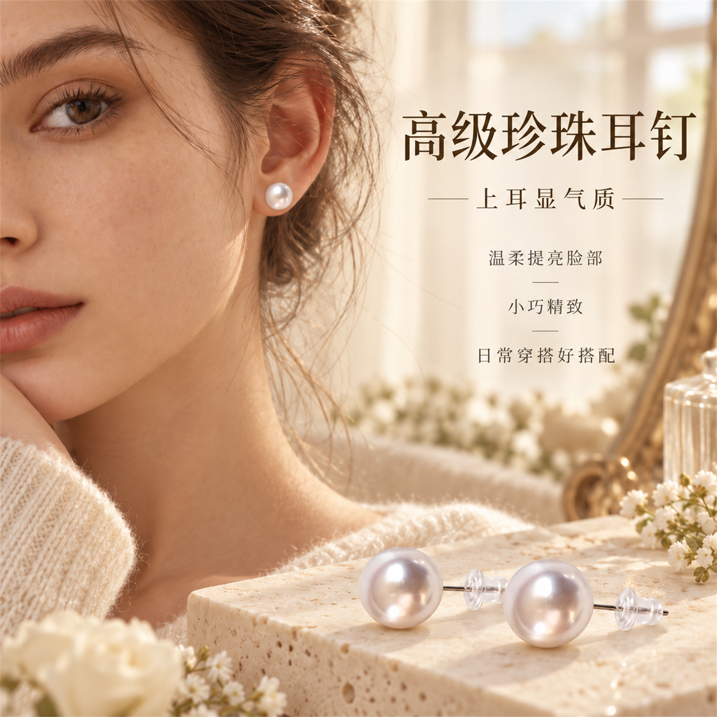 港风轻奢大珍珠耳钉女百搭