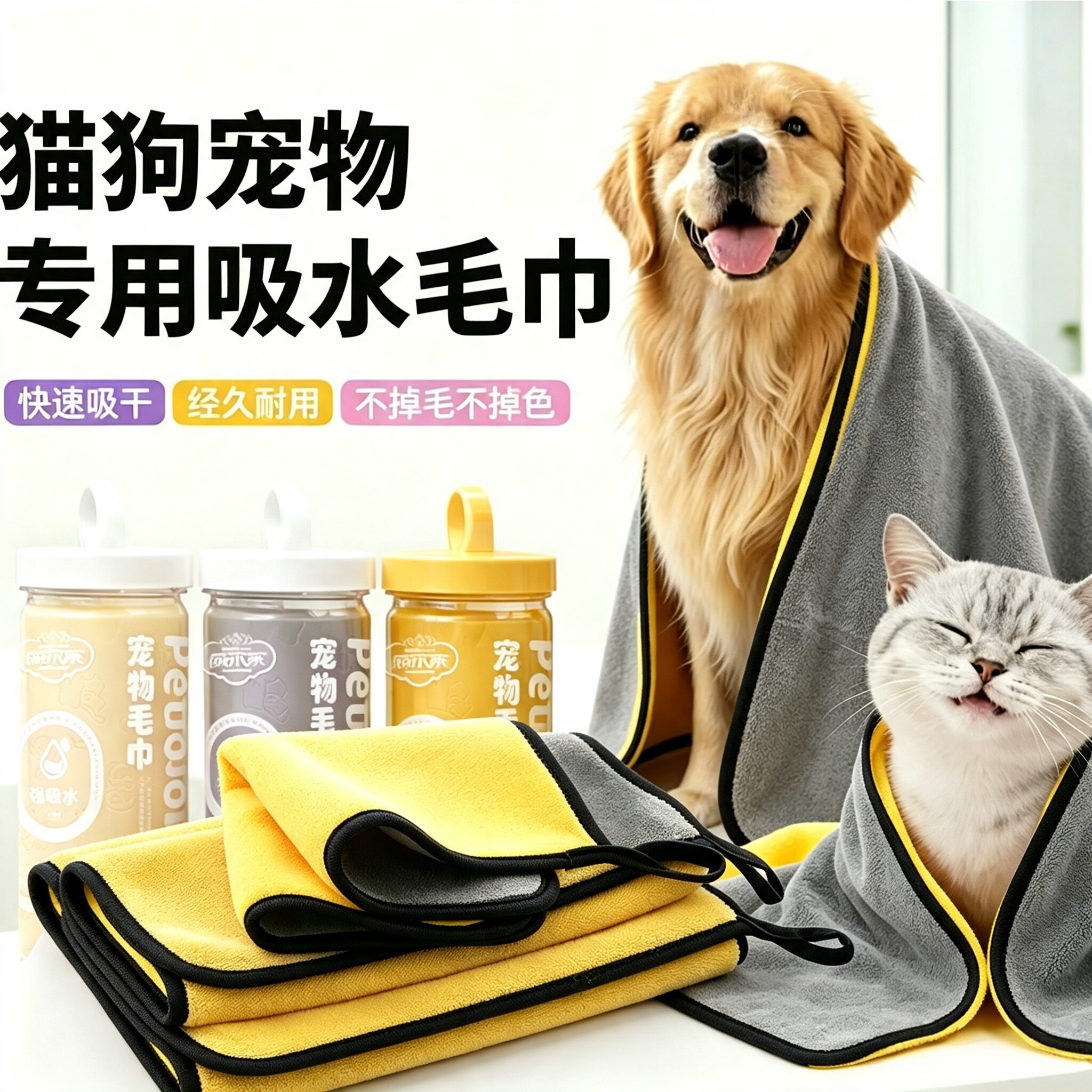 宠物吸水毛巾速干加厚不易掉毛猫咪狗狗洗澡用品擦干专用鹿皮大号