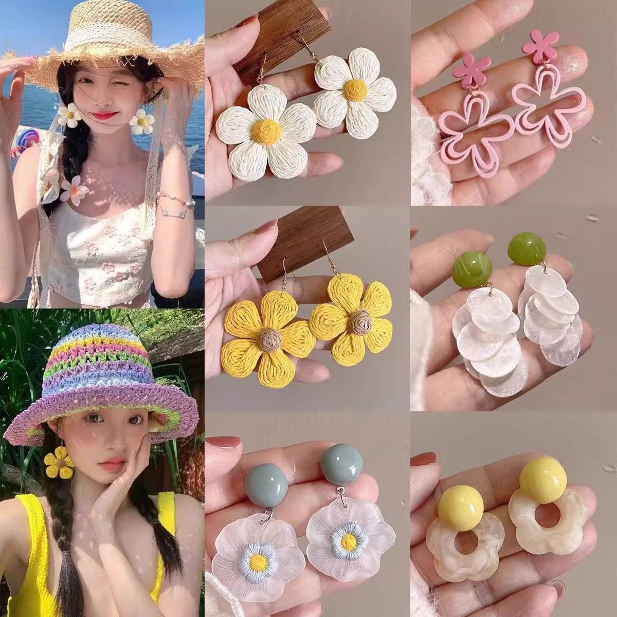 彩色多巴胺耳环女2025新款爆款度假风花朵耳钉粉色爱心气质耳饰夏