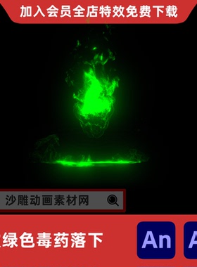 2款绿色毒药落下沙雕动画流体流动液体坠落地上AE视频AN特效素材