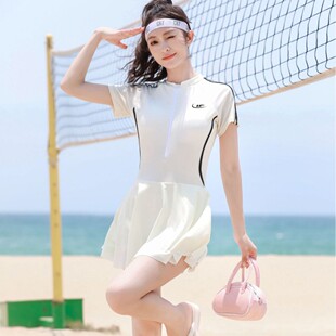 运动涤纶游泳衣女连体裙式 温泉显瘦保守泳衣女 平角小清新新款