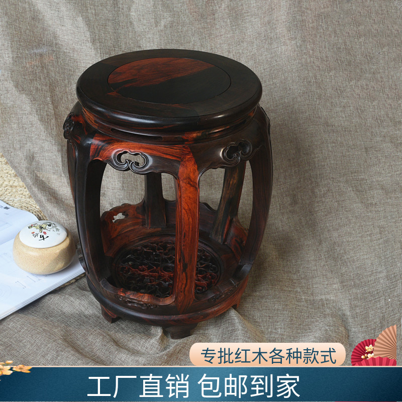 红木鼓凳老挝大红酸枝古筝凳圆凳花梨木中式仿古实木交趾黄檀包邮