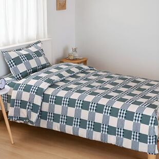 学生宿舍上下铺单人被罩枕套 1.2m米 三件套 纯棉绿方格 床单单件