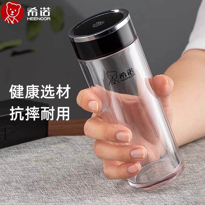 希诺加厚塑料杯男女商务透明防摔防漏户外运动便携水杯车载随手杯