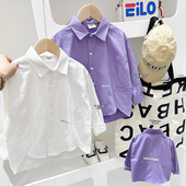 2026新款 儿童长袖 男童翻领纯色字开衫 春秋装 中大童宽松衬衣 衬衫