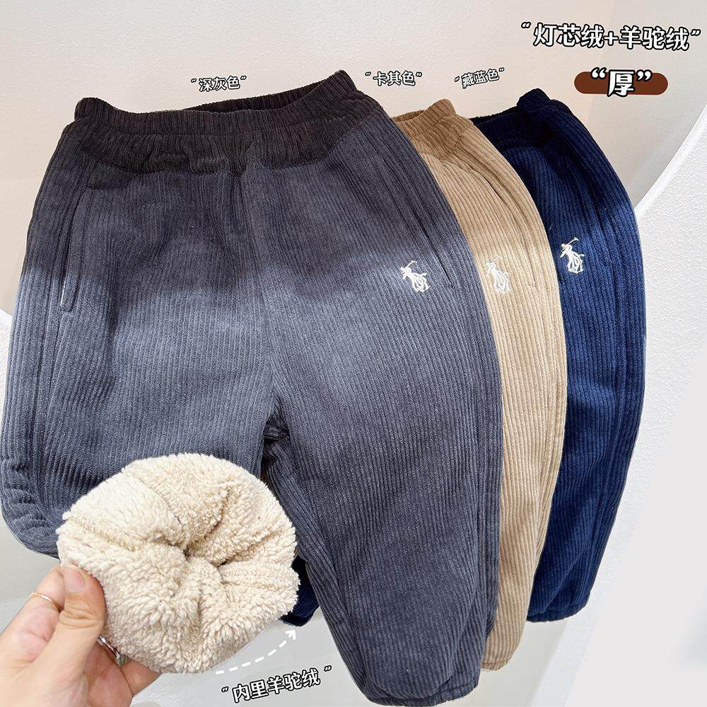 男童加绒加厚灯芯绒裤子秋冬季新款儿童一体绒保暖长裤中大童冬装