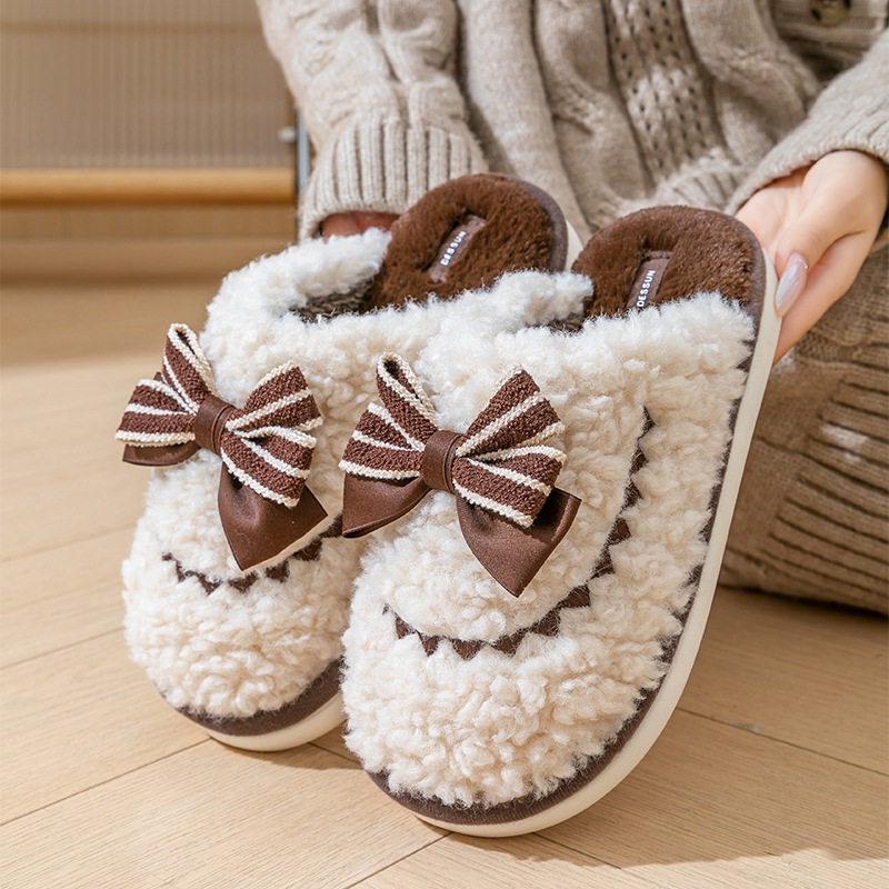 2026冬季新款复古甜美蝴蝶结棉拖鞋女可爱情侣家居家用软底毛绒鞋,女鞋,包头拖,淘宝优惠券,粉丝福利购,淘宝优惠卷