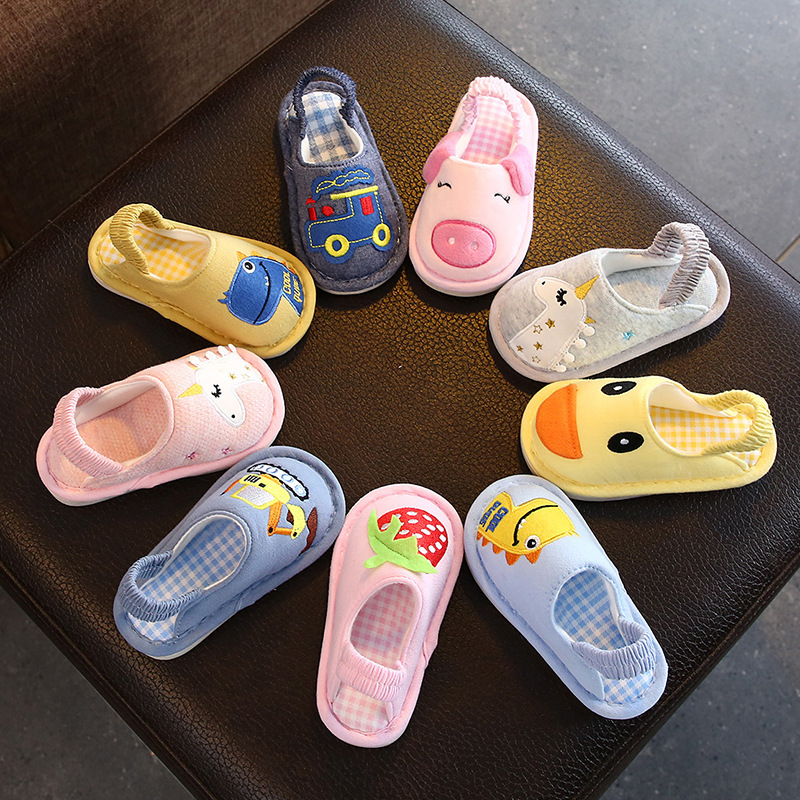 春秋四季卡通风包头家居布拖鞋