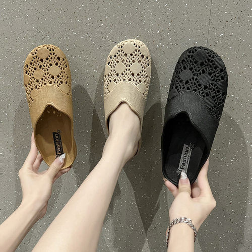 女鞋时尚夏季新款蕾丝包头半拖鞋