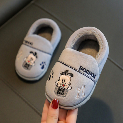 棉拖鞋包跟秋冬季巴布豆宝宝儿童