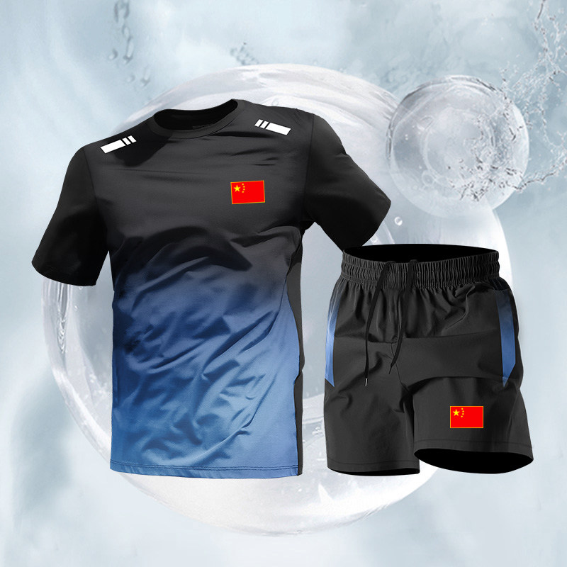 中国队骑行服男夏季冰丝速干山地公路自行车骑车装备运动t恤套装