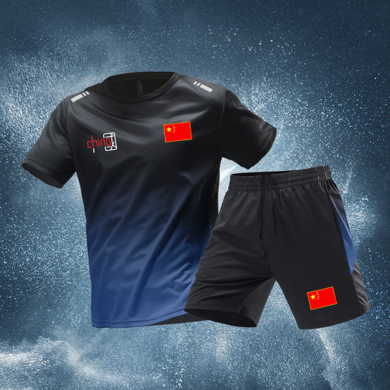 中国国家队运动套装男女夏季速干田径教练训练短裤短袖跑步服定制