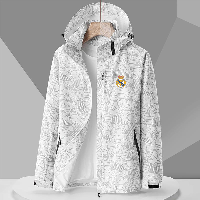 欧冠皇马队运动外套足球风衣男女情侣秋冬季薄款加绒三合一冲锋衣