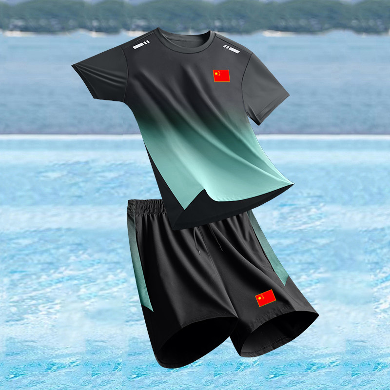 中国国家队运动套装男女夏季速干短袖短裤田径训练服跑步比赛定制