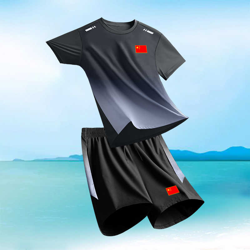 夏季游泳装备套装男女夏季速干中国队泳衣泳裤泡温泉短袖衣服全套
