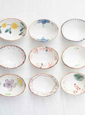 半村 日式和风手绘陶瓷调味碟 椭圆复古小碟子 味碟醋碟小菜碟