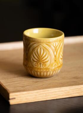 半村 外贸出口冰裂釉雕花水杯 复古小众中古风咖啡杯手握杯拉花杯