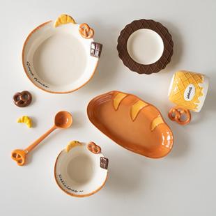 半村 ins风可爱浮雕立体面包饼干陶瓷碗盘咖啡杯碟意面盘子甜品盘